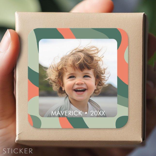 Pegatina Cuadrada Resumen de línea orgánica Arte - 1 Foto Jade Tange (Custom Sticker - Personalize with your info for a party favor or gift)