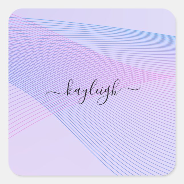Pegatina Cuadrada Resumen de líneas de onda azul rosado (Anverso)