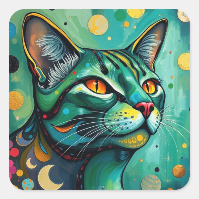 Pegatina Cuadrada Resumen de Pegatinas de gatos coloridos (Anverso)