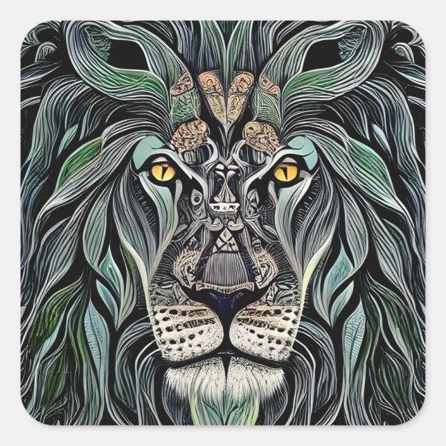 Pegatina Cuadrada Resumen de Shabby Chic King Lion (Anverso)