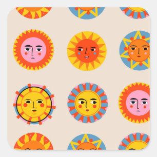 Pegatina Cuadrada Resumen de soles: patrón étnico sin costuras.