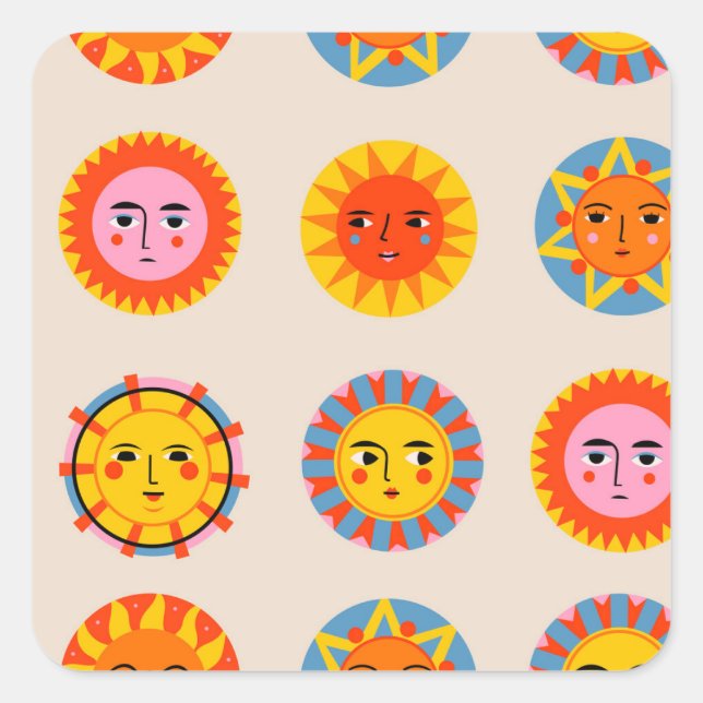 Pegatina Cuadrada Resumen de soles: patrón étnico sin costuras. (Anverso)