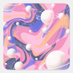 Pegatina Cuadrada Resumen De Swirl En El Espacio Ultraterrestre Rosa