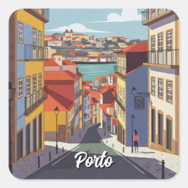 Pegatina Cuadrada Resumen de viajes de Porto Portugal