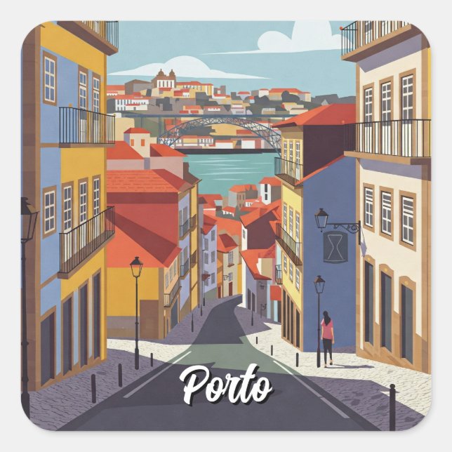 Pegatina Cuadrada Resumen de viajes de Porto Portugal (Anverso)