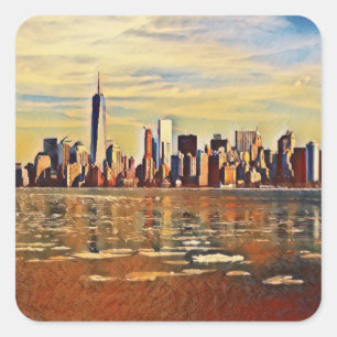 Pegatina Cuadrada Resumen del Skyline de Nueva York