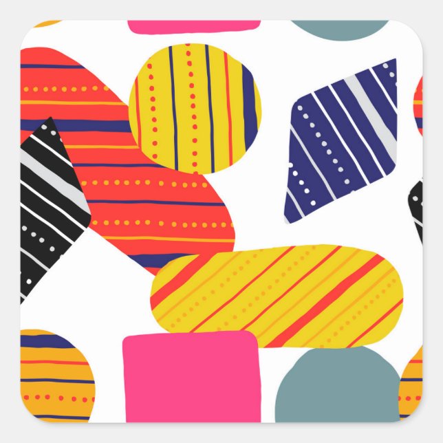 Pegatina Cuadrada Resumen dibujado a mano, patrón elegante. (Anverso)