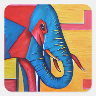 Pegatina Cuadrada Resumen divertido Artsy Little Elephant