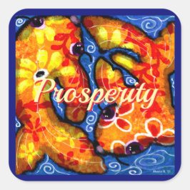 Pegatina Cuadrada Resumen Floral Koi Fish Naranja Rojo amarillo