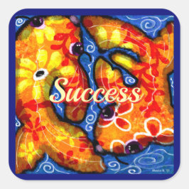 Pegatina Cuadrada Resumen Floral Koi Fish Naranja Rojo amarillo