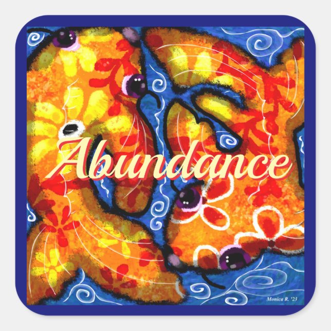 Pegatina Cuadrada Resumen Floral Koi Fish Naranja Rojo amarillo (Anverso)