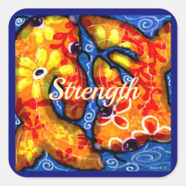 Pegatina Cuadrada Resumen Floral Koi Fish Naranja Rojo amarillo