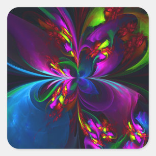 Pegatina Cuadrada Resumen floral moderno Patrón azul rojo del arte #