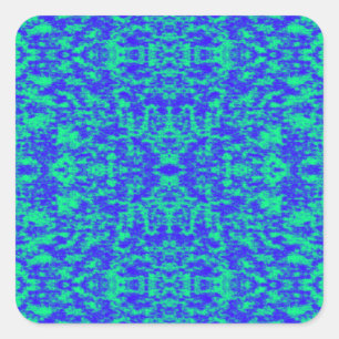 Pegatina Cuadrada Resumen Fractal En Azul Y Verde
