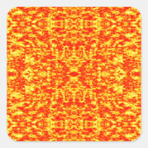 Pegatina Cuadrada Resumen Fractal En Rojo Y Naranja