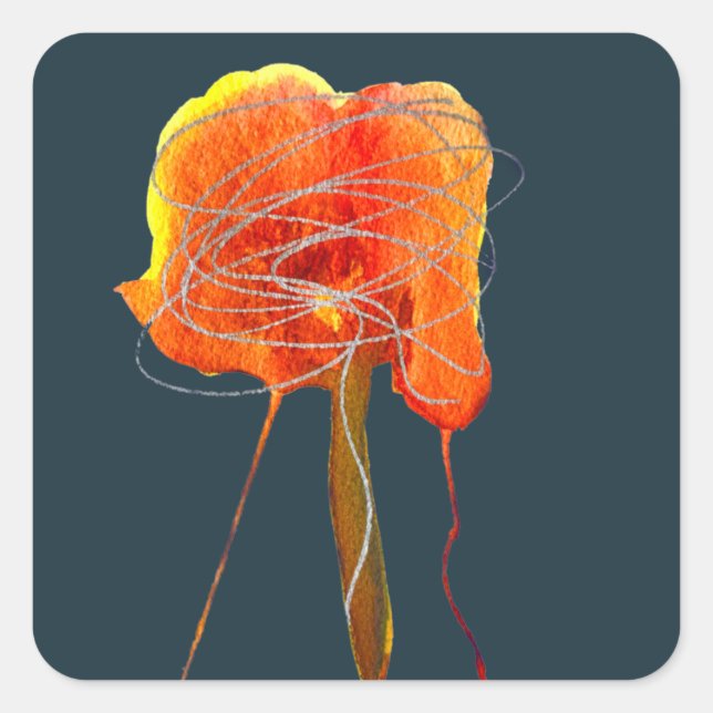 Pegatina Cuadrada Resumen garabato flor floral arte moderno (Anverso)