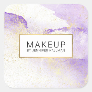 Pegatina Cuadrada Resumen Lavender Watercolor Faux Gold Dust