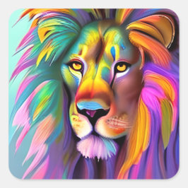 Pegatina Cuadrada Resumen Lion Face Mystical Fantasy Art