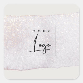 Pegatina Cuadrada Resumen Logotipo de acuarela del cepillo de oro