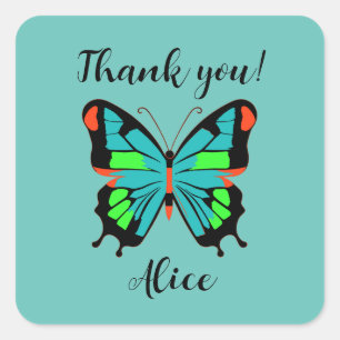 Pegatina Cuadrada Resumen Mariposa Gracias por Nombre