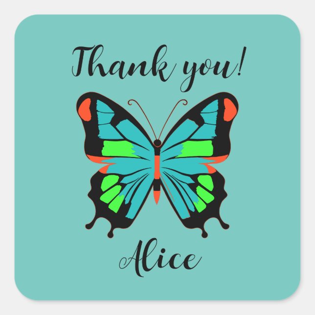Pegatina Cuadrada Resumen Mariposa Gracias por Nombre (Anverso)