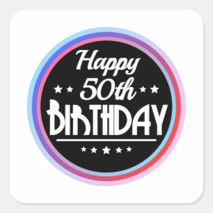 Pegatina Cuadrada Resumen moderno Feliz cumpleaños número 50