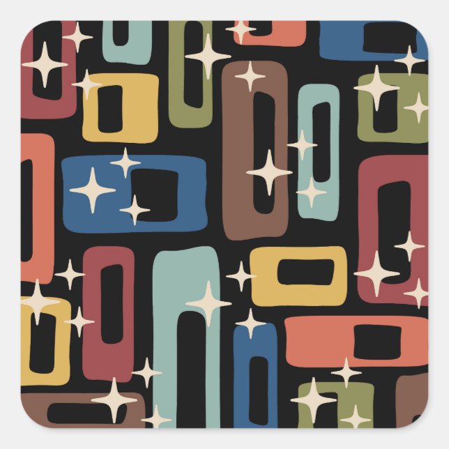 Pegatina Cuadrada Resumen moderno Retro Mid Century (Anverso)