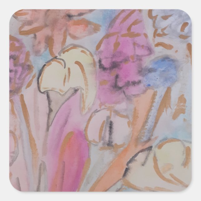Pegatina Cuadrada Resumen Pastel Floral (Anverso)