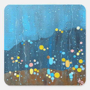 Pegatina Cuadrada Resumen Pintura de lluvia