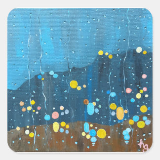 Pegatina Cuadrada Resumen Pintura de lluvia