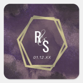 Pegatina Cuadrada Resumen Purple Faux Gold Splash Suite Boda