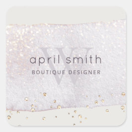 Pegatina Cuadrada Resumen Purpurina Monograma del cepillo de lino pú