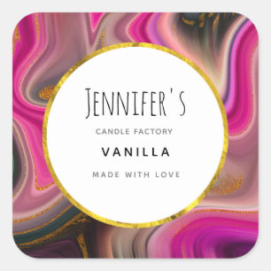 Pegatina Cuadrada Resumen rosa y negro con velas doradas