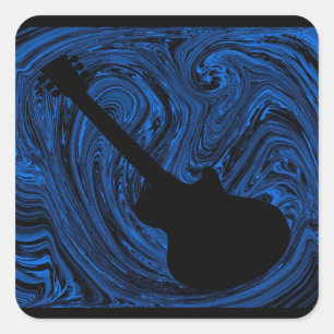 Pegatina Cuadrada Resumen Swirls Guitar Square Pegatinas, Azul