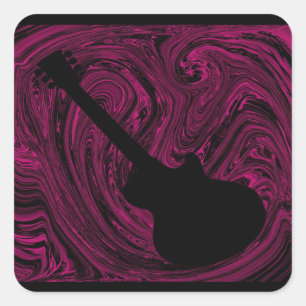 Pegatina Cuadrada Resumen Swirls Guitar Square Pegatinas, Dark Pink