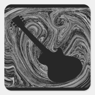 Pegatina Cuadrada Resumen Swirls Guitar Square Pegatinas, negro