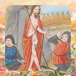 Pegatina Cuadrada Resurrección católica medieval Jesucristo Pascua