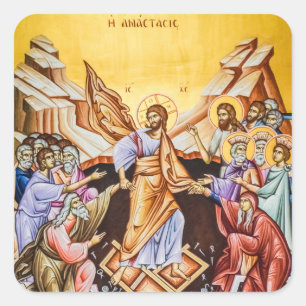 Pegatina Cuadrada Resurrección de Cristo Ortodoxo Cristiano