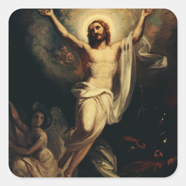 Pegatina Cuadrada Resurrección de Cristo por Robert Wilhelm Ekman (Anverso)