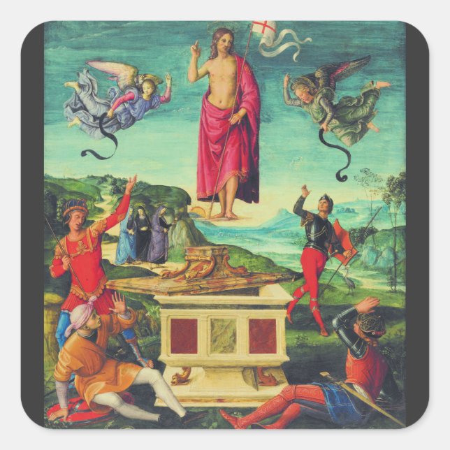 Pegatina Cuadrada Resurrección de Jesucristo por Rafael (Anverso)