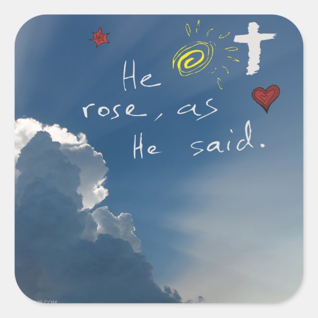 Pegatina Cuadrada Resurrección De Pascua Se Levanta Rosa Jesús (Anverso)