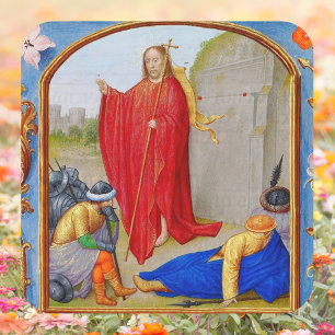 Pegatina Cuadrada Resurrección medieval cristiana de Pascua Jesús