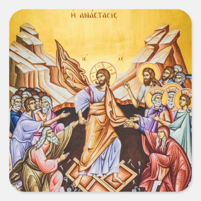 Pegatina Cuadrada Resurrection of Christ Orthodox Christian (Anverso)