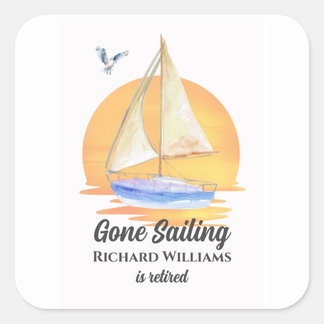 Pegatina Cuadrada Retira Gone Vela Navegador Sunset Watercolor (Anverso)