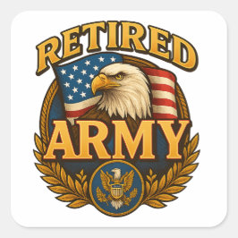 Pegatina Cuadrada Retired ARMY Design with flag & eagle