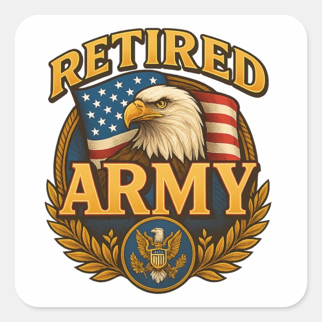 Pegatina Cuadrada Retired ARMY Design with flag & eagle (Anverso)