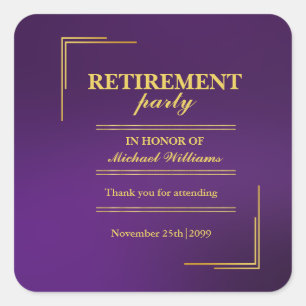 Pegatina Cuadrada Retirement Corporate Elegant Purple Gold