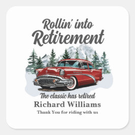 Pegatina Cuadrada Retirement Travel Theme Classic Retro Car Rolling