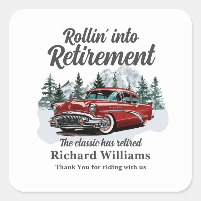 Pegatina Cuadrada Retirement Travel Theme Classic Retro Car Rolling (Anverso)