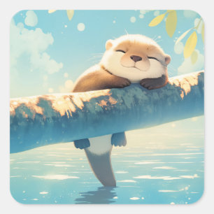 Pegatina Cuadrada Retiro del río Otter